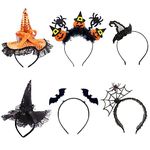 6 Pcs Halloween Headbands Pumpkin Spider Web Hat Bat Witch Headband Trick or Treating Headpiece Costume Accessories for Kids Women Adult Halloween Party Cosplay Decoration