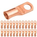 SELTERM 25pcs 4 AWG 5/16" Stud Battery Lugs, Ring Terminals, Heavy Duty Copper Wire Lugs, Battery Cable Ends, 4 Guage Ring Terminal Connectors, UL Bare Copper Eyelets Electrical Battery Cable Lugs