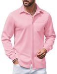 COOFANDY Men's Wrinkle Free Shirt Casual Button Up Long Sleeve Dress Shirt Untucked Vacation Shirts Pink