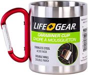 Life Gear Stainless Steel Double Walled Mug with Carabiner Handle - Portable Rockclimbing, Hiking, Backpacking or Camping Travel Cup 10 oz