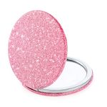 Andibro Small Glitter Compact Mirror, Folding Pocket Makeup Mirror Handheld 2-Sided 1x/2x Magnifying Cute Cosmetic Mirror Round PU Leather Mirror for Women Girls Travel(pink)