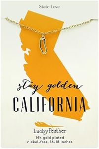 Lucky Feather California Shaped State Necklace, 14K Gold-Dipped Pendant on Adjustable 16”-18” Chain