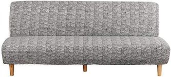 Armless Sofa Bed Cover Spandex Stretch Print Futon Slipcover Non-slip Folding Armless Sofa Cover Seat Couch Protector Fits for 2-3 Seater Folding Sofa Bed without Armrests, 180-210cm(grey small check)
