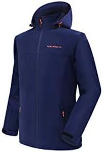 Acmelogy Men's Fleece Lined Softshell Jacket with Detachable Hood, Waterproof, Breathable, 8000mm/5000gm, YKK Zipper (XX-Large, Navy)