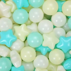 GUESVOT Ball Pit Balls Plastic Stars for Ball Pit BPA Free Plastic Balls Crush and Smash Proof Balls 100pcs 2.2" Set for Toddlers for Play Tent Tunnel (Green+Beige+Yellow)