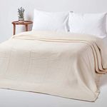 HOMESCAPES - 100% Organic Cotton Waffle Blanket - Natural - Double Bed Size 228 x 228 cm - Super Soft Combed Cotton Blanket Throw