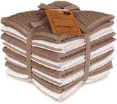 AMOUR INFINI Terry Dish Cloths Set of 8 - Highly Absorbent, Super Soft Kitchen Dishcloth - Reusable Quick Dry Dish Rags for Cleaning & Drying Dishes (12x12 Inch - Brown)