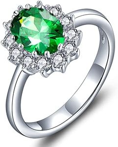 YL Anello da Donna in Argento 925 Pietra natale Maggio Smeraldo Anello di Fidanzamento(Taglia 14)