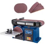 Scheppach Belt Sander BTS 900 (Sander with 370W 230V 2850 min-1 Sanding Disc Diameter 150 mm incl. 3 x Sandpaper and 3 x Sanding Belt