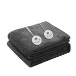 Wapaneus Heated Blanket Electric King Size 90"x100"-Dual Control with 10 Heat Levels 12 Timer Settings and 8 Hours Auto-Shut Off,Fast-Heating Electric Blanket,ETL Listed Machine Washable,Dark Grey