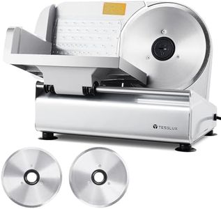 Tesslux Meat Slicer - Electric Deli Slicer, 200W, Dual 190mm Blades, Adjustable Thickness 0-15mm, Safe Home Meat Slicer Machine with Stainless Steel and Aluminum Housing