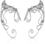 Elven Ear Cuffs for Women, Handmade Elf Fairy Earrings Cuff Wrap Clip-on Filigree Earrings for Fantasy Fairy Halloween Costume, Cosplay, Wedding, Handcraft (Silver), Metal, beads