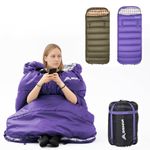 BISINNA XXL Flannel Wearable Sleeping bag with Pillow 3 Season for Adults & Kids Warm Lightweight Sleeping bag Waterproof for Hiking Backpacking Camping Indoor Outdoor with Compression Sack