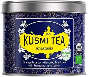 KUSMI TEA, Anastasia - Loose Leaf Tea Tin - Organic Black Tea with Bergamot & Lemon - Flavored with Orange Blossom, 100g