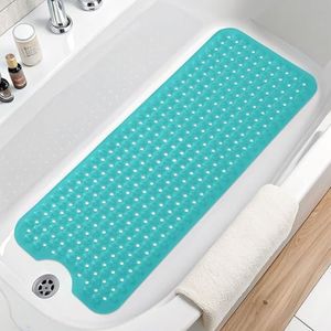 Arotive Bath Tub and Shower Mats, Extra Long Non-Slip 39 x 15 Inch Bath Mat with Drain Holes and Suction Cups, Bath Mats for Inside Shower, Machine Washable, Bathroom Essentials, Teal