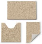 Bathroom Rugs Sets 3 Piece, Bathroom Sets Non Slip, Extra Soft Bath Rugs for Bathroom, Absorbent Shaggy Bath Mats Set, Machine Wash, Easy Dry, Bathroom Carpet for Bathroom, Bedroom, Kitchen, Beige