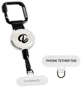 ClutchLoop Anti-Theft Phone Tether - Universal Adhesive Anchor, Retractable Steel Line and Locking Carabiner (White)