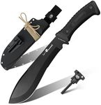 HX Outdoors Full Tang Machete Kukri with Multipurpose Sheath, Premium D2 Steel Bushcraft Knife with Non Slip Rubber Handle for Outdoor, Clearing Brush, Gardening (Black)