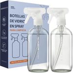 MaisoNovo Glass Spray Bottles for Cleaning | 500 ml Clear x 2 with 16 Labels