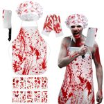 Halloween Butcher Costume Bloody Scary Set Includes Cooking Chef Apron Hat Gloves Knife Tattoo Stickers for Zombie Halloween Party Favor Supplies Decorations