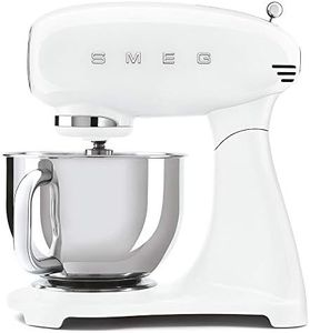 Smeg SMF03WHUK Full Colour Stand Mixer, Retro 50's Style with 4.8L Stainless Steel Bowl, Safety Lock, 10 Variable Speeds, 800W, White