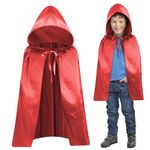 Aomig Red Kids Hooded Cloak, Unisex Hooded Cape Grim Reaper Witch Vampire Cosplay, Short Hooded Cape Kids for Halloween Cosplay Party Dress, Boys Girls Kids Halloween Fancy Dress(60cm/23.5 inch)