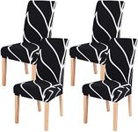 Lukzer 4PC Elastic Dining Chair Cover Universal Fit Chair Cover for Home, Office Chair, Hotel Stretchable and Flexible (Black Stripe Pattern / 4Cover)