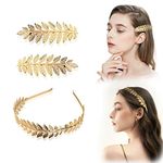 TSHAOUN 3pcs Roman Leaf Crown Gold Laurel Leaf Headdress, Girls Greek Gold Leaf Headband Bridal Headbands,Boho Headpiece,Gold Leaves Hair Barrettes. (Gold)