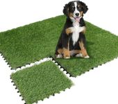 Qingbei Rina Artificial Grass Tiles Interlocking, 9 Packs Fake Grass Turf Outdoor Rug for Dogs Potty Pet, Natural Realistic 0.9m x 0.9m