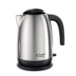 Russell Hobbs Brushed Stainless Steel & Black Electric 1.7L Cordless Kettle with black handle (Fast Boil 3KW, Removable washable anti-scale filter, Pull off lid, Perfect pour spout) 23910