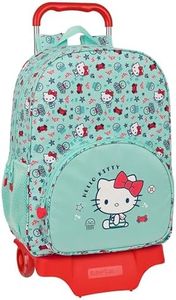 Safta HELLO KITTY SEA LOVERS - Mochila Escolar Grande con Carro, Mochila Niño, Mochila Infantil, Adaptable a Carro, Ideal para Niños en Edad Escolar, Cómoda y Versátil, 33x15x42 cm, Color Turquesa