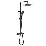 Solepearl Thermostatic Shower Mixer Set Matte Black, Square 38 °C Thermostat Shower System with Rainfall Shower Head, 3-Function Handheld Shower, Anti Scald Shower Mixer Bar Kit, Adjustable Height