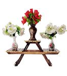 DECORVAIZ Vintage Wooden Multipurpose Folding Rack/Plant Stand with 3 Decks/Living Room Side Stand/Wooden Stool/Flower Pot Stand/Vase Stand Plant Stand for Garden and Outdoors