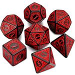 CiaraQ DND Polyhedral Dice Set with a Black Dice Bag for D&D RPG MTG Role Playing Table Games (Red engraved)