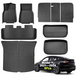 SUPER LINER Floor Mats for Tesla Custom Fit 2021-2024 All-Weather Cargo Liner Rear Cargo Tray Trunk Floor Mat Interior Accessories (For Model 3 2021-2023-C*6Pcs)