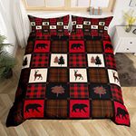 Erosebridal Xmas Deer Duvet Cover King,Elk Moose Bear Bedding for Farmhouse,Retro Christmas Quilt Cover,Rustic Christmas Patchwork Bedspread Cover Soft Cozy,2 Pillowcases