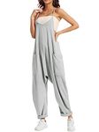 CAIYING Jumpsuit for Women Casual Rompers Sleeveless Loose Stretchy Strap Baggy Overalls Cotton Jumpers with Pockets (as1, alpha, m, regular, regular, Grey)