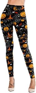 Sipaya Specter Halloween Leggings Stretchy Tights Bat Skull Patterned Pants for Women S