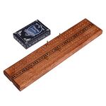 STERLING Games Wooden Cribbage 12 inch Double Track Cribbage Board with Wood Burnt Poker Design for 2 Players