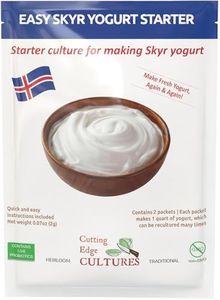 Easy Skyr Yogurt Starter by Cutting Edge Cultures Creamy, Healthy, Homemade Yogurt in Just 24 Hours No Yogurt Maker Neccessary Heirloom Traditional Non GMO No Additives Or Preservatives Keto & Low Carb Friendly Super Gut Promoting 2 Packets for 1 Quart Each (Skyr Starter)