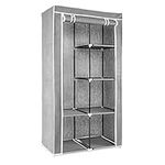 Navaris Canvas Effect Wardrobe - Foldable Storage Cupboard for Clothes 88 x 170 x 45 cm - Comes with 5 Shelves, Rail, Metal Frame, Cover - Light Grey