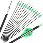 6/12 Pack 30 inch Pure Carbon Arrow Spine 300/350/400/500/600 Archery Targeting Practice Hunting Arrows for Compound & Recurve Bow with Removable Tips (Green, Spine 300/12 pack)