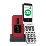 Doro Leva E30-4G Flip Phone for Elderly - Large 2.8" Screen, External Display, High Contrast Keys, Loud & Clear Sound, Camera Secure Button - Charging Cradle Included - Red/White