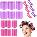 DVEDO Hair Curlers Rollers, 12Pcs Jumbo Big Hair Roller Sets with 12 pcs Stainless Steel Duckbill Clip, 2 Sizes Self Grip Hair Curlers Rollers for Long Medium Short Thick Fine Thin Hair Bangs Volume