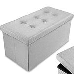 Nyxi Ottoman 76 * 38 * 38cm Foldable Storage Boxes Seat Foot Stool Storage Box with Lids for Kids Toys, Bedroom, Hallway, Living Room Light Grey