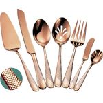 Xideman® 7-Piece Hammered 18/10 Stainless Steel Silverware Serving Utensil Set - Hostess Flatware with Cake Knife & Cake Server (Copper)