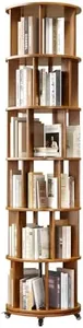6 Tier Rotating Bookshelf Tower Spinning Bookshelf with Swivel Wheels Book Shelf Rotating Storage Tower for Kids Adult Narrow Walnut Solid Wood Revolving Bookcase Organizer for Bedroom Living Room