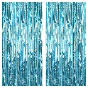XtraLarge Light Blue Fringe Curtain Set - 3.2x10 Feet | Pack of 2 | Metallic Light Blue Foil Fringe Streamers for Birthday Party Decorations | Blue Tinsel Backdrop for Baby Shower, Wedding Décor