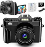 Digital Camera 4K 56MP UHD Vlogging Camera with 3'' 180° Flip Screen, 16X Digital Zoom Compact Camera for Photography with Auto Focus & 32GB Card & 2 Batteries for Teens Students Kids Boys Girls