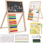 Wooden Abacus for Kids Math Games for Kids 3-5 4 5-7 6-8 Counters Toys with Double-Sided Whiteboard Blackboard and Magnetic Number Cards 1-100 Educational Counting Math Manipulatives 1st 2nd grade
